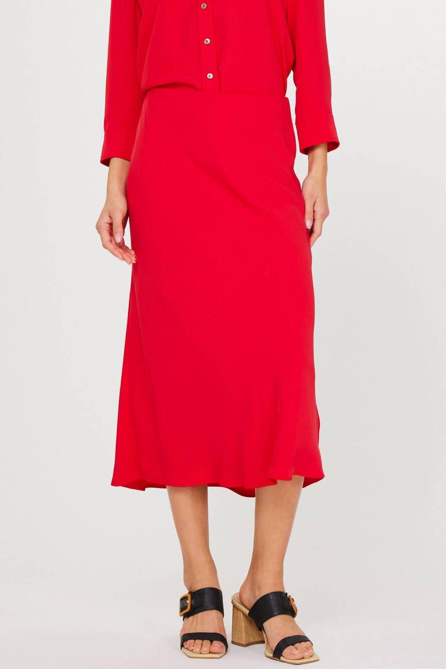 NEW CURRENT AIR bias midi skirt in red